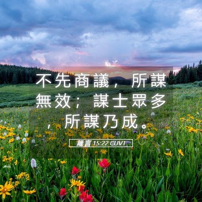 Picture 05 - 箴 言 15:22 CUVT - 不 先 商 議 ， 所 謀 無 效 ； 謀 士 - Bible Verse Picture