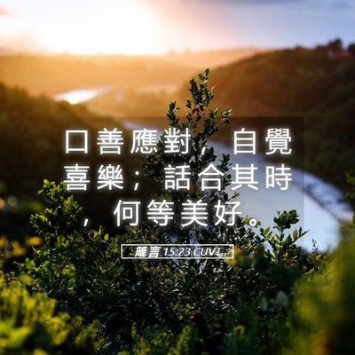Picture 05 - 箴 言 15:23 CUVT - 口 善 應 對 ， 自 覺 喜 樂 ； 話 合 - Bible Verse Picture