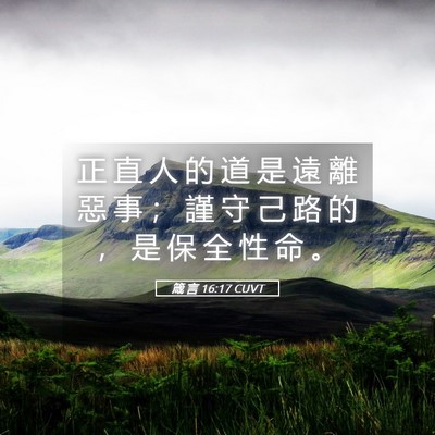 Picture 05 - 箴 言 16:17 CUVT - 正 直 人 的 道 是 遠 離 惡 事 ； 謹 - Bible Verse Picture