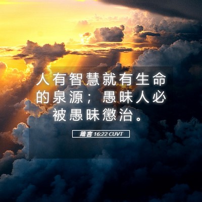 Picture 05 - 箴 言 16:22 CUVT - 人 有 智 慧 就 有 生 命 的 泉 源 ； - Bible Verse Picture