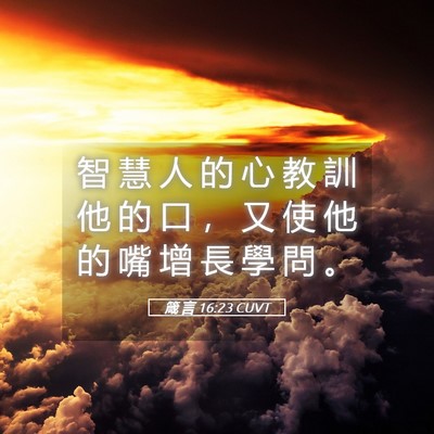 Picture 05 - 箴 言 16:23 CUVT - 智 慧 人 的 心 教 訓 他 的 口 ， 又 - Bible Verse Picture