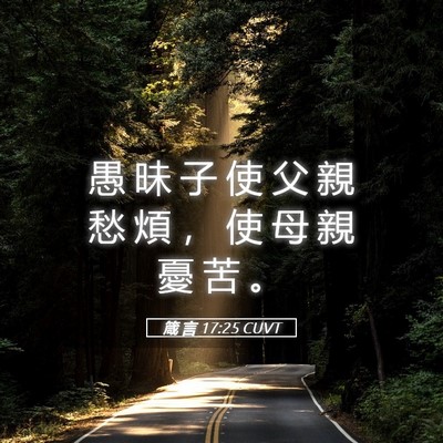 Picture 05 - 箴 言 17:25 CUVT - 愚 昧 子 使 父 親 愁 煩 ， 使 母 親 - Bible Verse Picture