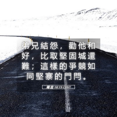 Picture 05 - 箴 言 18:19 CUVT - 弟 兄 結 怨 ， 勸 他 和 好 ， 比 取 - Bible Verse Picture