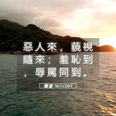 Picture 05 - 箴 言 18:3 CUVT - 惡 人 來 ， 藐 視 隨 來 ； 羞 恥 到 - Bible Verse Picture
