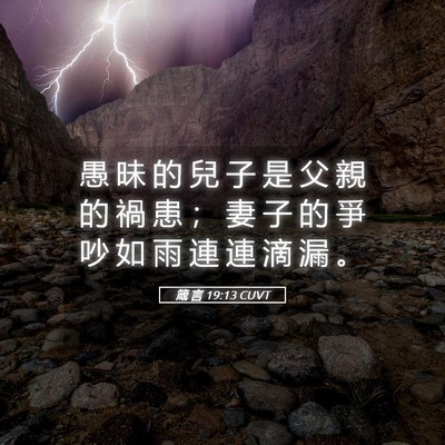 Picture 05 - 箴 言 19:13 CUVT - 愚 昧 的 兒 子 是 父 親 的 禍 患 ； - Bible Verse Picture