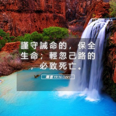 Picture 05 - 箴 言 19:16 CUVT - 謹 守 誡 命 的 ， 保 全 生 命 ； 輕 - Bible Verse Picture