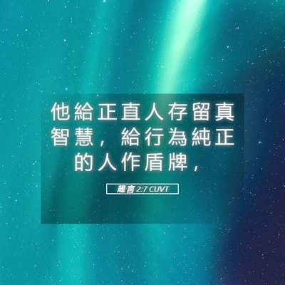 Picture 05 - 箴 言 2:7 CUVT - 他 給 正 直 人 存 留 真 智 慧 ， 給 - Bible Verse Picture