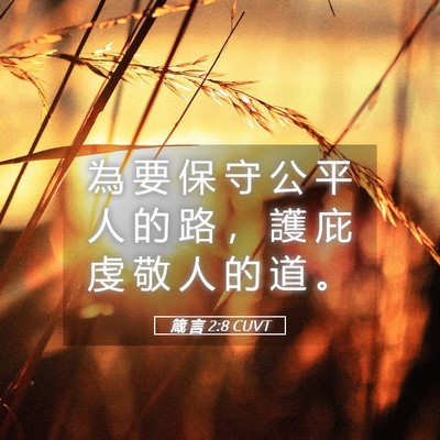 Picture 05 - 箴 言 2:8 CUVT - 為 要 保 守 公 平 人 的 路 ， 護 庇 - Bible Verse Picture
