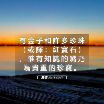 Picture 05 - 箴 言 20:15 CUVT - 有 金 子 和 許 多 珍 珠 （ 或 譯 ： - Bible Verse Picture