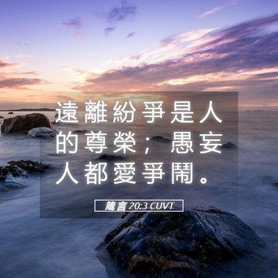Picture 05 - 箴 言 20:3 CUVT - 遠 離 紛 爭 是 人 的 尊 榮 ； 愚 妄 - Bible Verse Picture