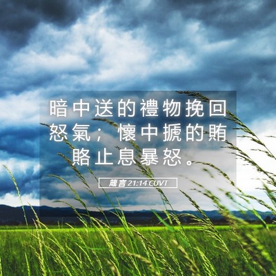 Picture 05 - 箴 言 21:14 CUVT - 暗 中 送 的 禮 物 挽 回 怒 氣 ； 懷 - Bible Verse Picture