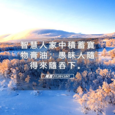Picture 05 - 箴 言 21:20 CUVT - 智 慧 人 家 中 積 蓄 寶 物 膏 油 ； - Bible Verse Picture