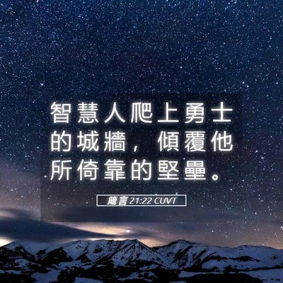 Picture 05 - 箴 言 21:22 CUVT - 智 慧 人 爬 上 勇 士 的 城 牆 ， 傾 - Bible Verse Picture
