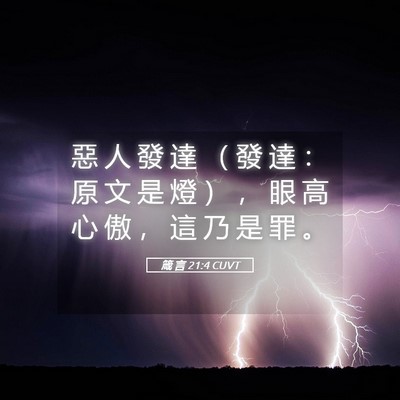 Picture 05 - 箴 言 21:4 CUVT - 惡 人 發 達 （ 發 達 ： 原 文 是 燈 - Bible Verse Picture