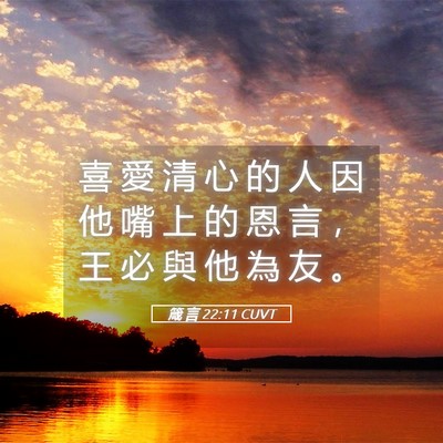 Picture 05 - 箴 言 22:11 CUVT - 喜 愛 清 心 的 人 因 他 嘴 上 的 恩 - Bible Verse Picture