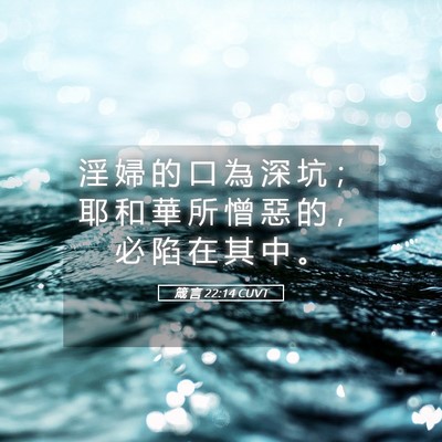 Picture 05 - 箴 言 22:14 CUVT - 淫 婦 的 口 為 深 坑 ； 耶 和 華 所 - Bible Verse Picture