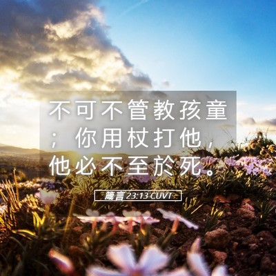Picture 05 - 箴 言 23:13 CUVT - 不 可 不 管 教 孩 童 ； 你 用 杖 打 - Bible Verse Picture