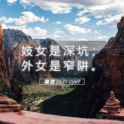 Picture 05 - 箴 言 23:27 CUVT - 妓 女 是 深 坑 ； 外 女 是 窄 阱 - Bible Verse Picture