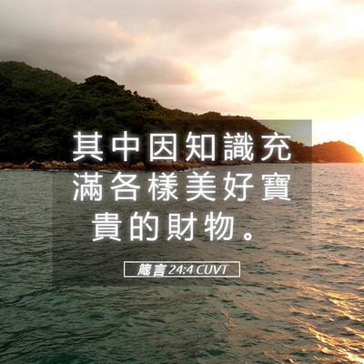 Picture 05 - 箴 言 24:4 CUVT - 其 中 因 知 識 充 滿 各 樣 美 好 寶 - Bible Verse Picture