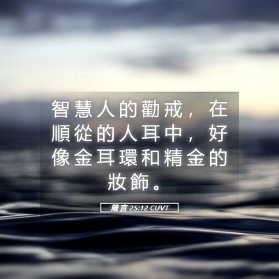 Picture 05 - 箴 言 25:12 CUVT - 智 慧 人 的 勸 戒 ， 在 順 從 的 人 - Bible Verse Picture