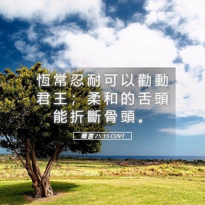 Picture 05 - 箴 言 25:15 CUVT - 恆 常 忍 耐 可 以 勸 動 君 王 ； 柔 - Bible Verse Picture