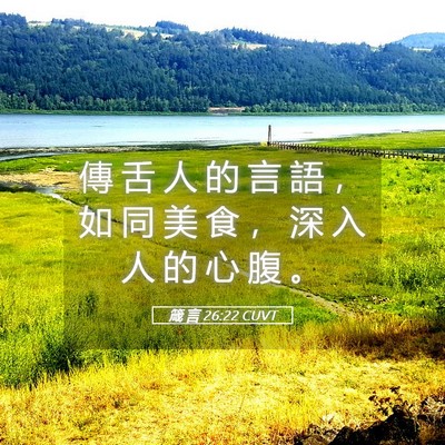 Picture 05 - 箴 言 26:22 CUVT - 傳 舌 人 的 言 語 ， 如 同 美 食 ， - Bible Verse Picture