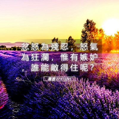 Picture 05 - 箴 言 27:4 CUVT - 忿 怒 為 殘 忍 ， 怒 氣 為 狂 瀾 ， - Bible Verse Picture
