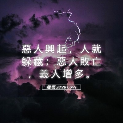 Picture 05 - 箴 言 28:28 CUVT - 惡 人 興 起 ， 人 就 躲 藏 ； 惡 人 - Bible Verse Picture
