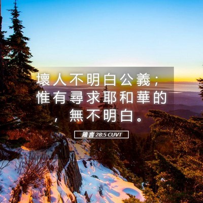 Picture 05 - 箴 言 28:5 CUVT - 壞 人 不 明 白 公 義 ； 惟 有 尋 求 - Bible Verse Picture