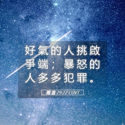 Picture 05 - 箴 言 29:22 CUVT - 好 氣 的 人 挑 啟 爭 端 ； 暴 怒 的 - Bible Verse Picture