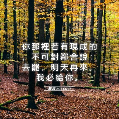 Picture 05 - 箴 言 3:28 CUVT - 你 那 裡 若 有 現 成 的 ， 不 可 對 - Bible Verse Picture