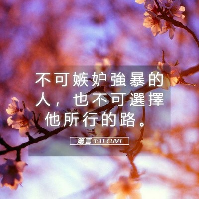 Picture 05 - 箴 言 3:31 CUVT - 不 可 嫉 妒 強 暴 的 人 ， 也 不 可 - Bible Verse Picture