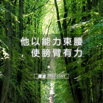Picture 05 - 箴 言 31:17 CUVT - 他 以 能 力 束 腰 ， 使 膀 臂 有 力 - Bible Verse Picture