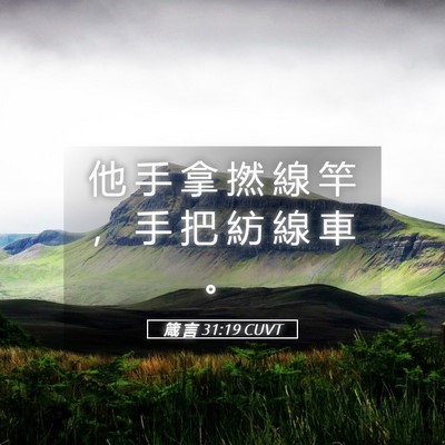 Picture 05 - 箴 言 31:19 CUVT - 他 手 拿 撚 線 竿 ， 手 把 紡 線 車 - Bible Verse Picture
