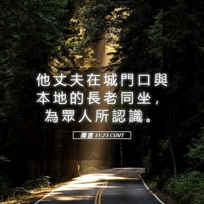 Picture 05 - 箴 言 31:23 CUVT - 他 丈 夫 在 城 門 口 與 本 地 的 長 - Bible Verse Picture