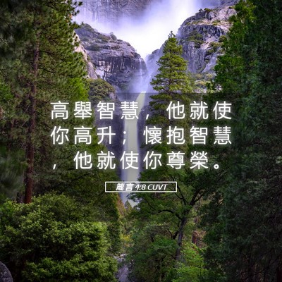 Picture 05 - 箴 言 4:8 CUVT - 高 舉 智 慧 ， 他 就 使 你 高 升 ； - Bible Verse Picture
