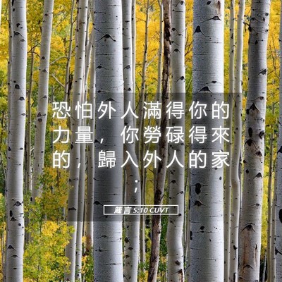 Picture 05 - 箴 言 5:10 CUVT - 恐 怕 外 人 滿 得 你 的 力 量 ， 你 - Bible Verse Picture