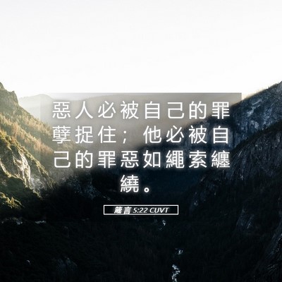 Picture 05 - 箴 言 5:22 CUVT - 惡 人 必 被 自 己 的 罪 孽 捉 住 ； - Bible Verse Picture