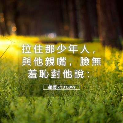 Picture 05 - 箴 言 7:13 CUVT - 拉 住 那 少 年 人 ， 與 他 親 嘴 ， - Bible Verse Picture