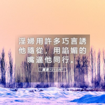 Picture 05 - 箴 言 7:21 CUVT - 淫 婦 用 許 多 巧 言 誘 他 隨 從 ， - Bible Verse Picture