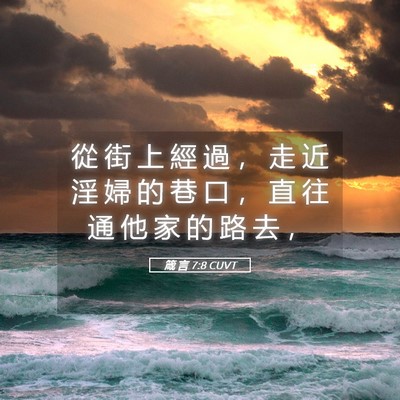 Picture 05 - 箴 言 7:8 CUVT - 從 街 上 經 過 ， 走 近 淫 婦 的 巷 - Bible Verse Picture