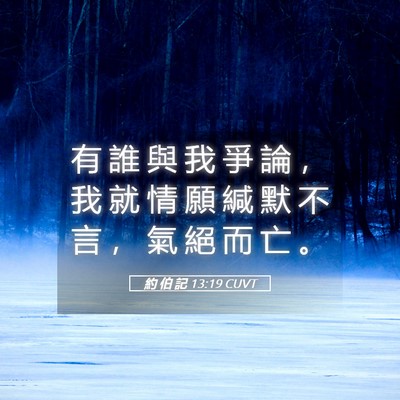 Picture 05 - 約 伯 記 13:19 CUVT - 有 誰 與 我 爭 論 ， 我 就 情 願 緘 - Bible Verse Picture