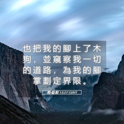 Picture 05 - 約 伯 記 13:27 CUVT - 也 把 我 的 腳 上 了 木 狗 ， 並 窺 - Bible Verse Picture