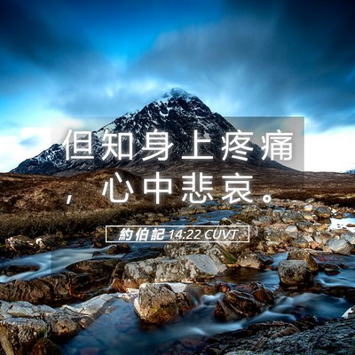 Picture 05 - 約 伯 記 14:22 CUVT - 但 知 身 上 疼 痛 ， 心 中 悲 哀 - Bible Verse Picture
