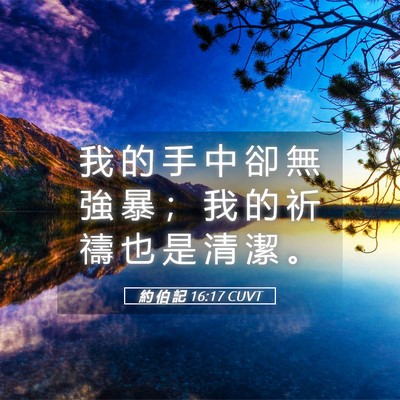 Picture 05 - 約 伯 記 16:17 CUVT - 我 的 手 中 卻 無 強 暴 ； 我 的 祈 - Bible Verse Picture