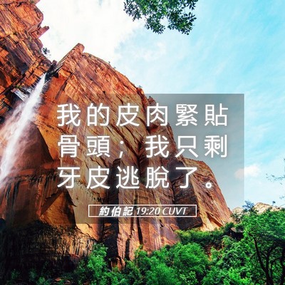 Picture 05 - 約 伯 記 19:20 CUVT - 我 的 皮 肉 緊 貼 骨 頭 ； 我 只 剩 - Bible Verse Picture