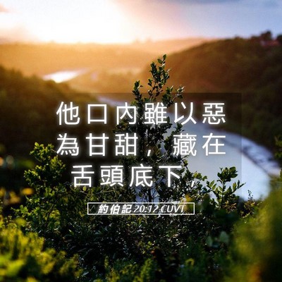Picture 05 - 約 伯 記 20:12 CUVT - 他 口 內 雖 以 惡 為 甘 甜 ， 藏 在 - Bible Verse Picture