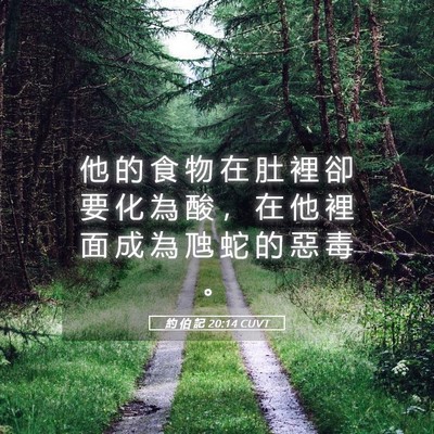 Picture 05 - 約 伯 記 20:14 CUVT - 他 的 食 物 在 肚 裡 卻 要 化 為 酸 - Bible Verse Picture