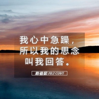 Picture 05 - 約 伯 記 20:2 CUVT - 我 心 中 急 躁 ， 所 以 我 的 思 念 - Bible Verse Picture