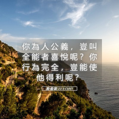 Picture 05 - 約 伯 記 22:3 CUVT - 你 為 人 公 義 ， 豈 叫 全 能 者 喜 - Bible Verse Picture